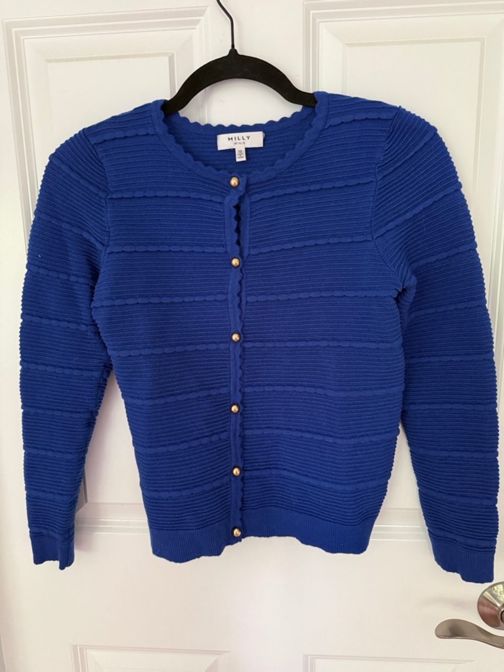 Milly Minis Cobalt Blue Textured Knit Cardigan with Gold Buttons